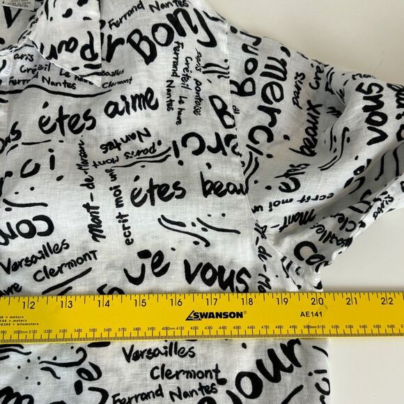 Vintage Laura Ashley Linen French White Black Convertible Sleeve Top PM - Picture 6 of 8